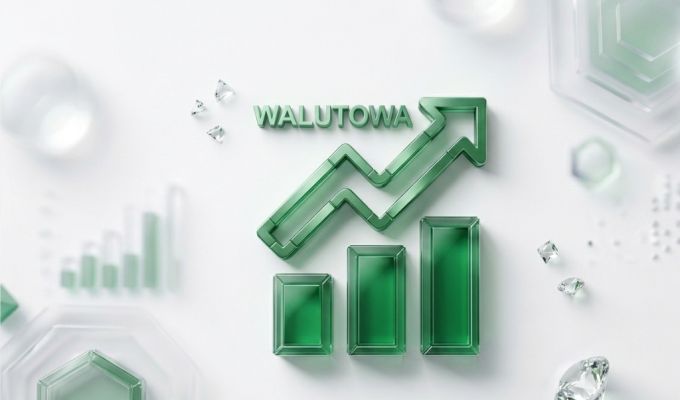 obrazek przedstawia napis walutowa, słupki oraz strzałka wykres w górę