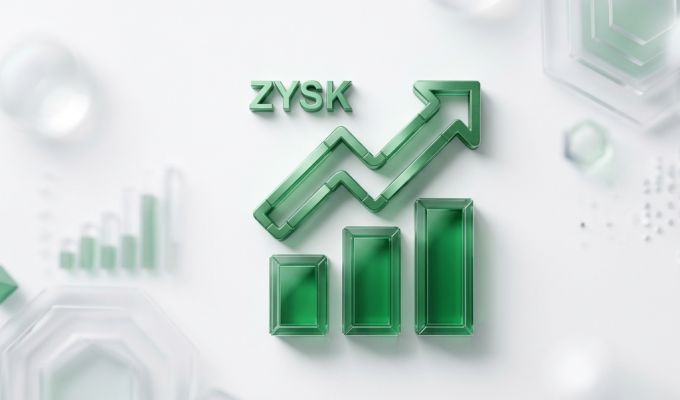 obrazek przedstawia napis zysk, słupki i strzałka w górę