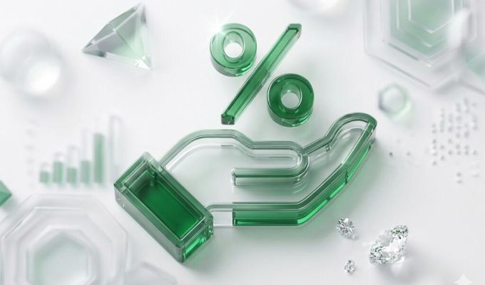 symbol procent ułożony na otwartej dłoni