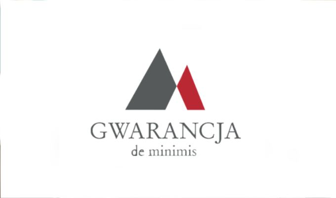 logo gwarancji de ninimis dwa trapezy oparte o siebie czerwony i szary